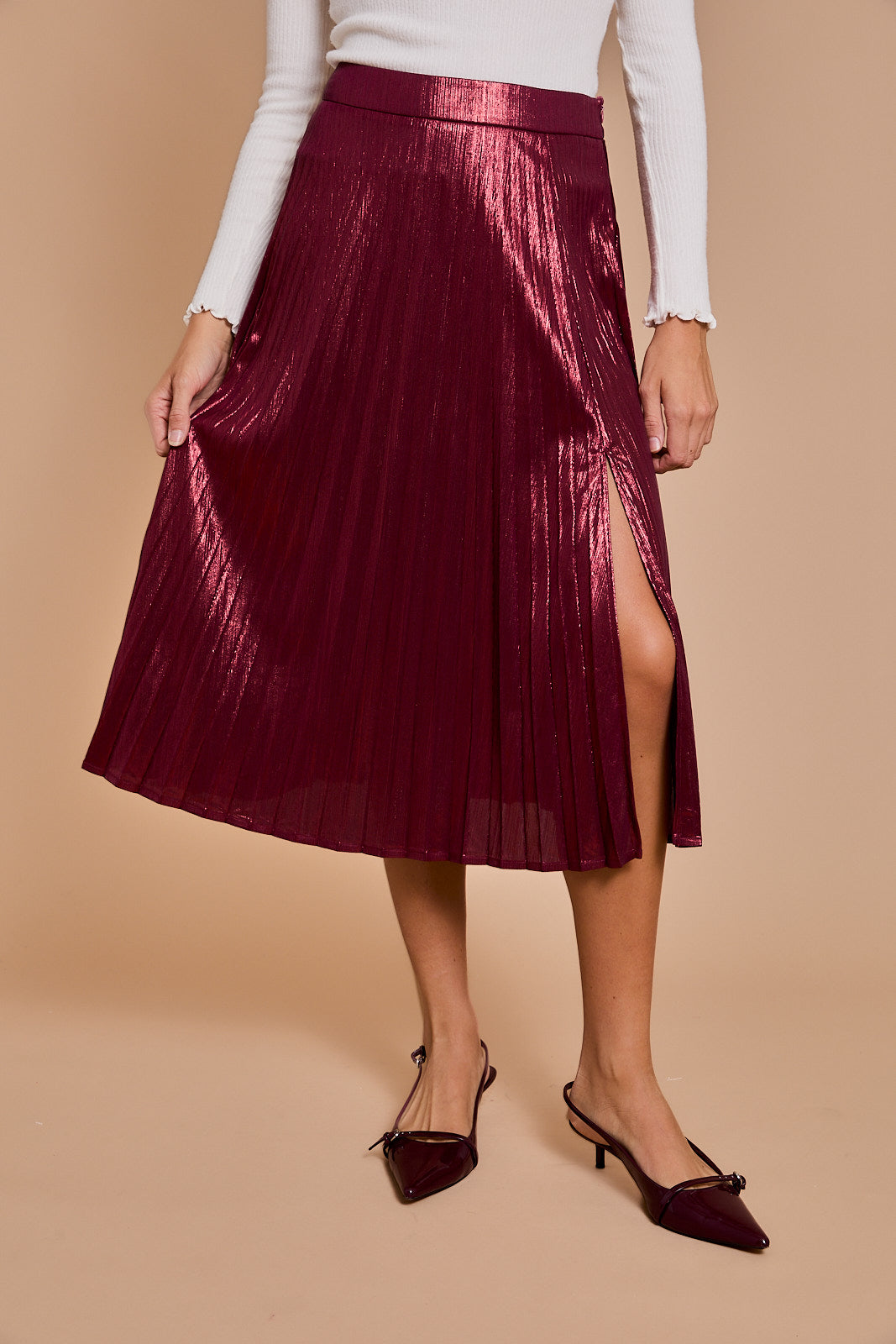 Lurex Pleated Midi Skirt