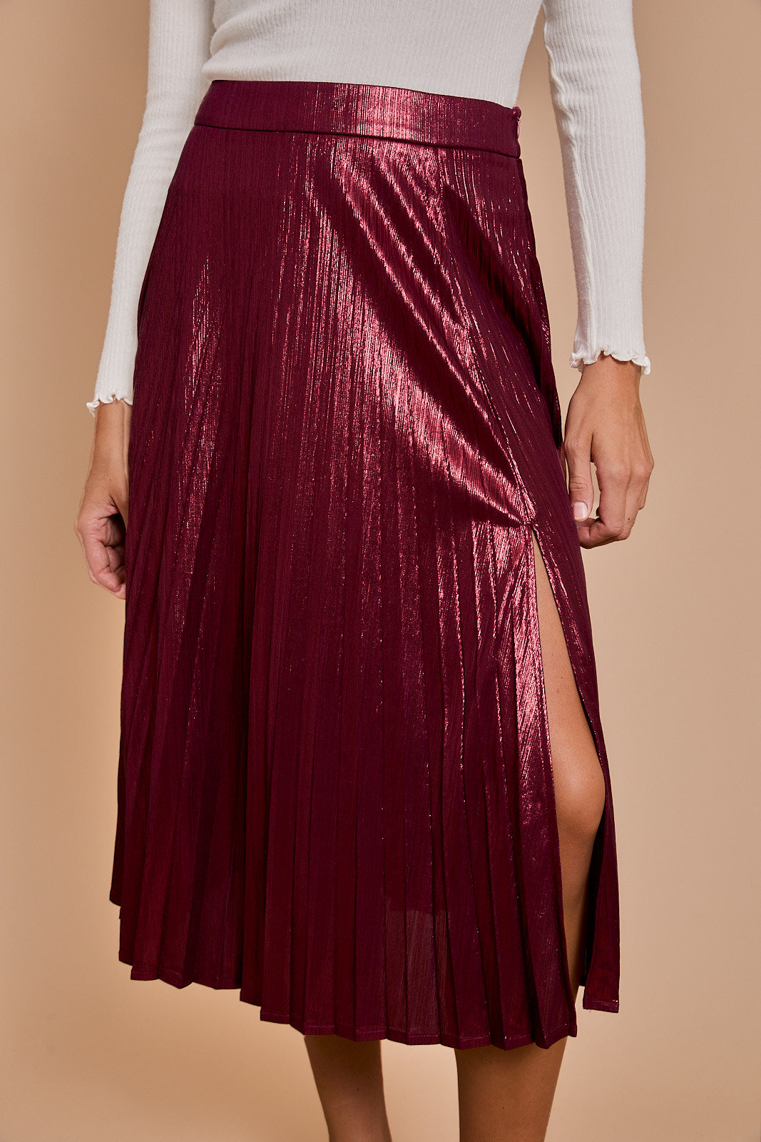 Lurex Pleated Midi Skirt