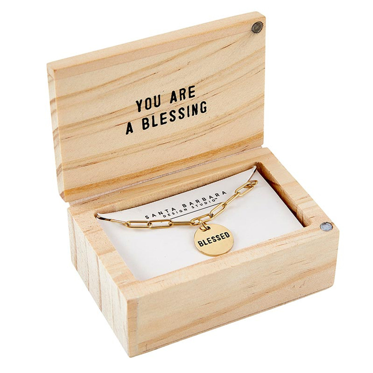 Wooden Gift Box "Blessed" Pendant Link Necklace