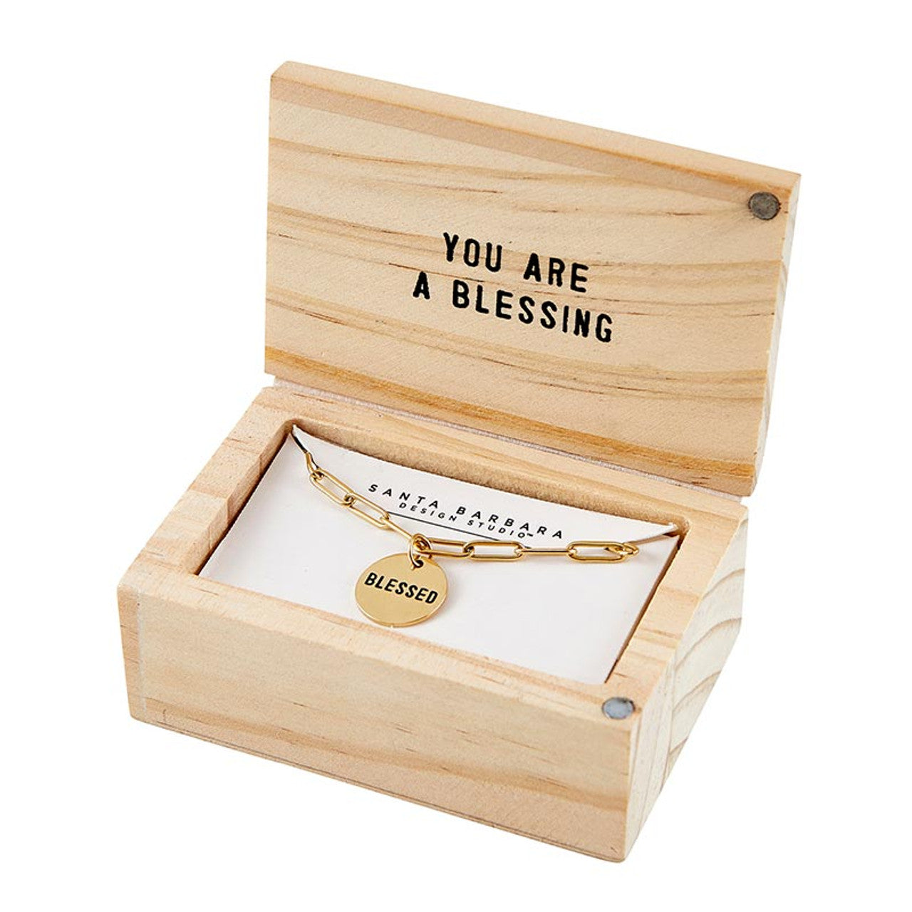 Wooden Gift Box "Blessed" Pendant Link Necklace