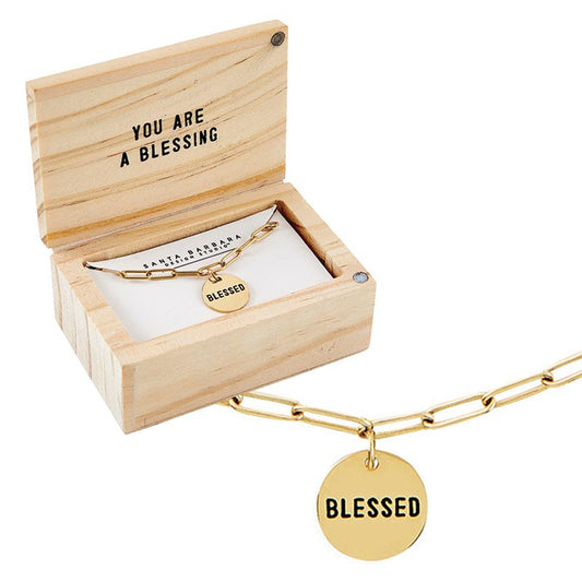 Wooden Gift Box "Blessed" Pendant Link Necklace