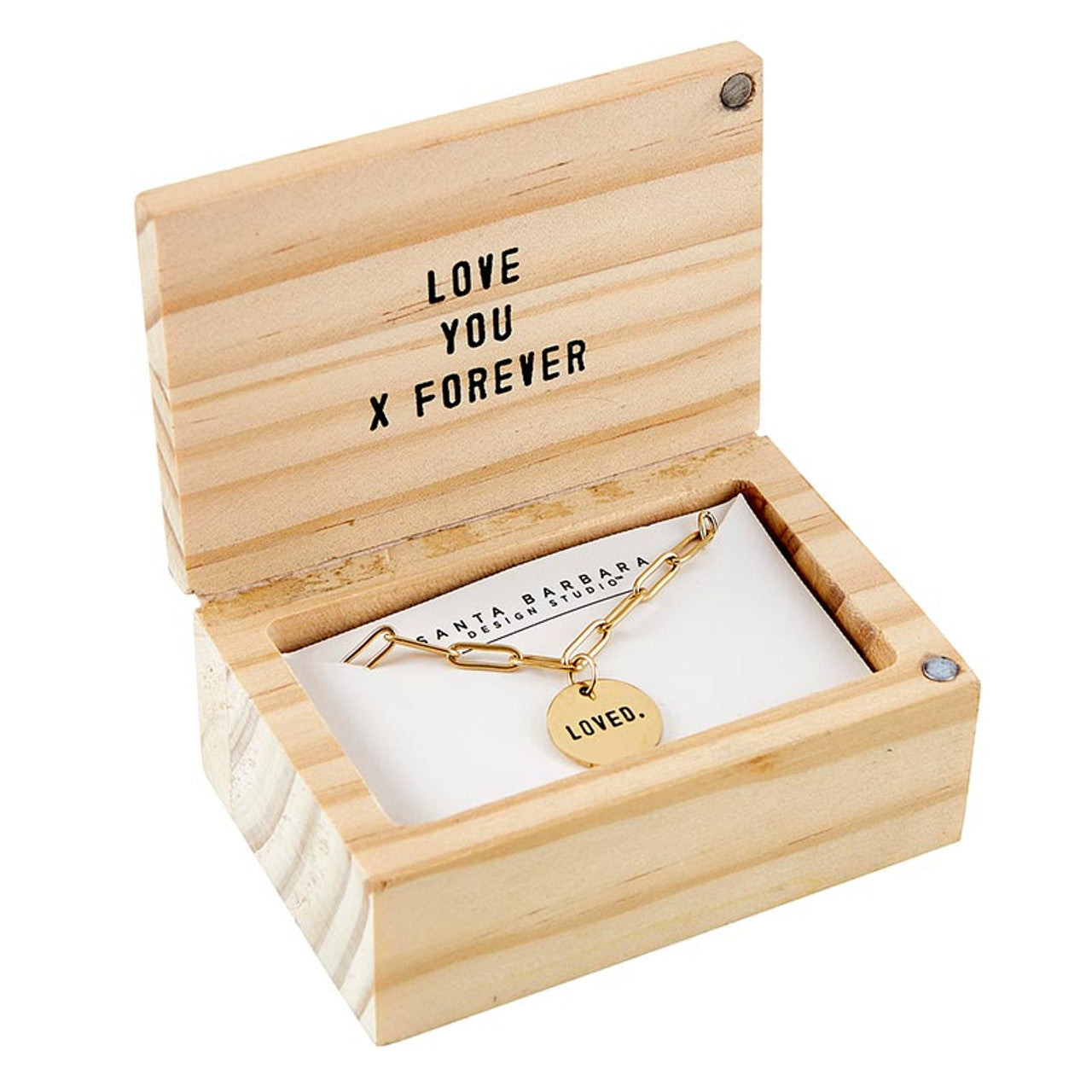 Wooden Gift Box "Loved" Pendant Link Necklace