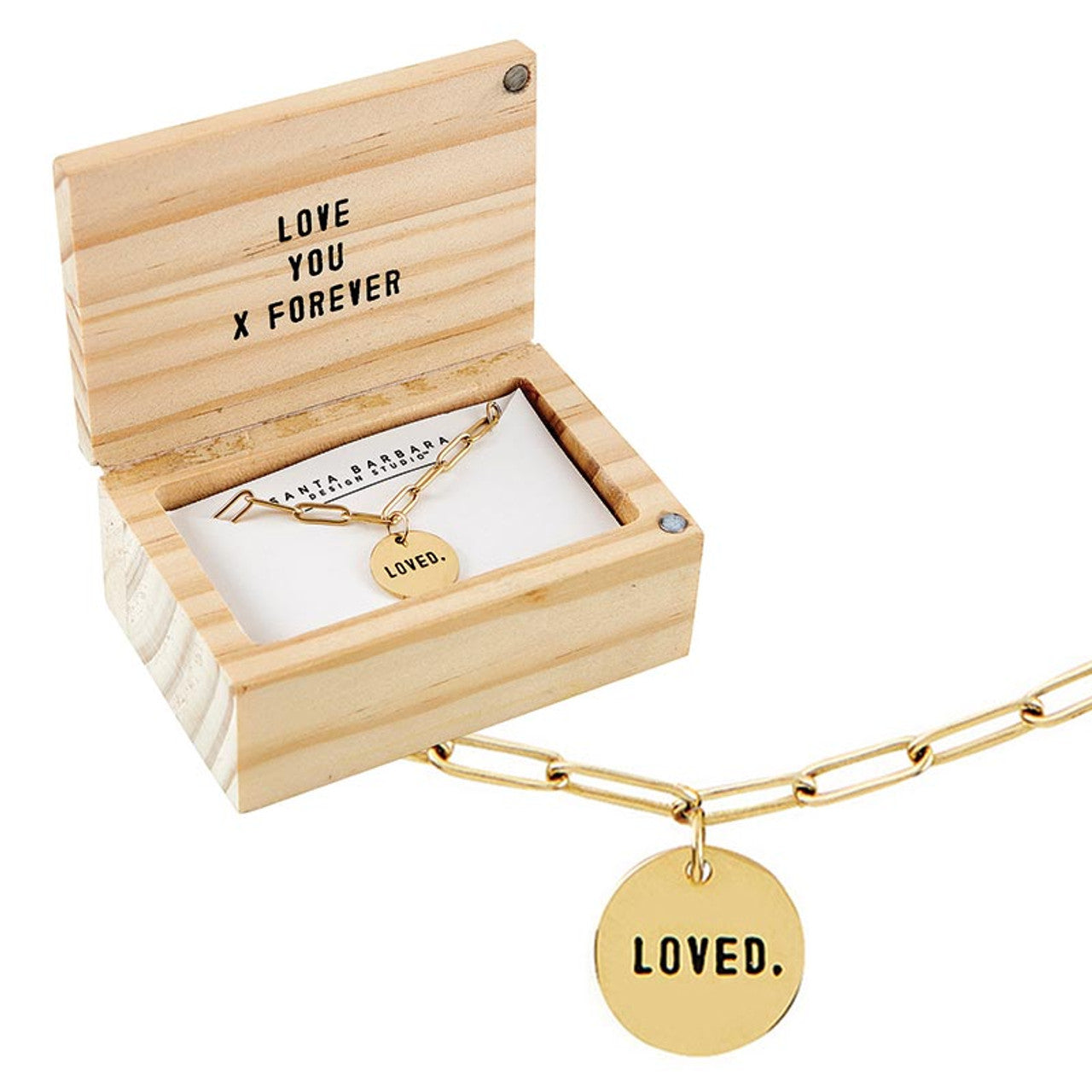 Wooden Gift Box "Loved" Pendant Link Necklace