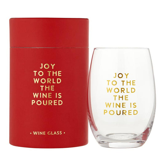 "Joy To The World The Wine Is Poured" 17oz Stemless Wine Glass