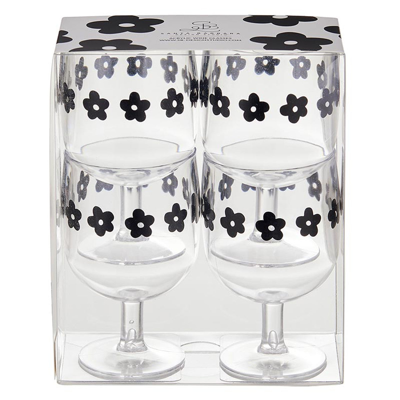 Stackable Acrylic Wine Glasses 10oz (Set of 4) - Flowers