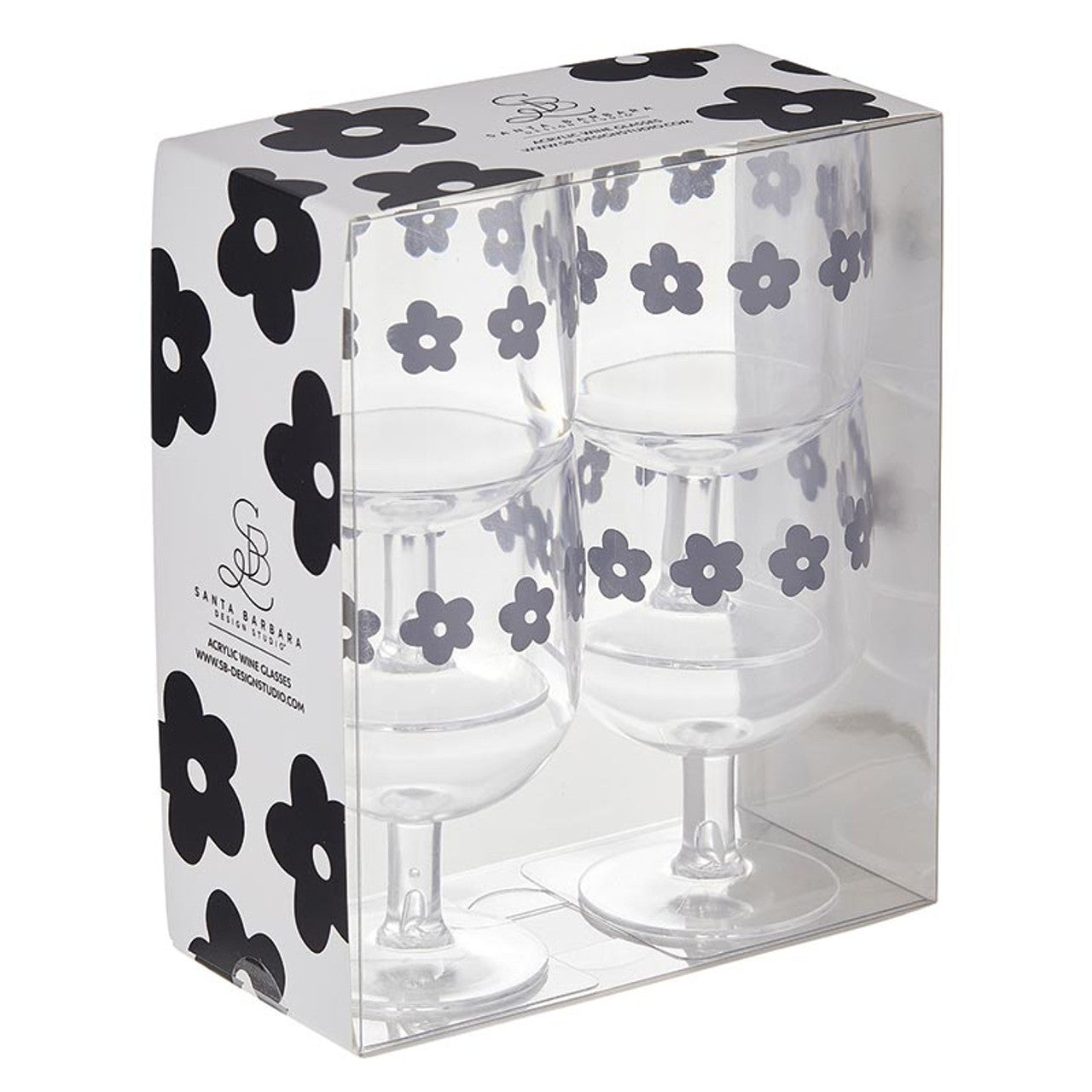 Stackable Acrylic Wine Glasses 10oz (Set of 4) - Flowers