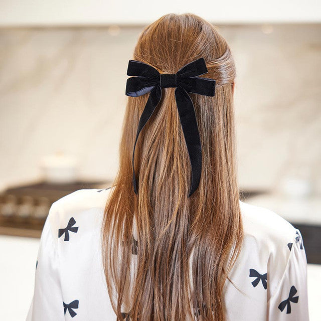 Velvet Hair Bows - Set of 2 (White/Black)