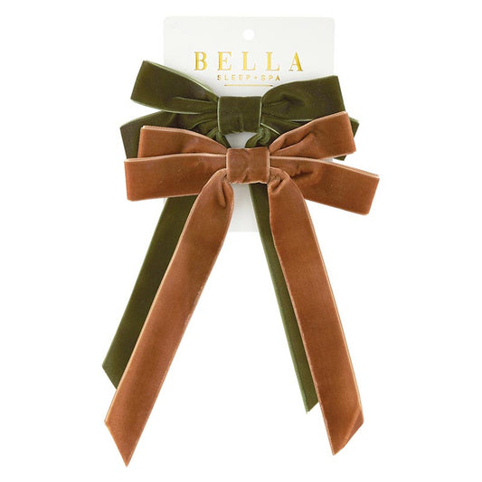 Velvet Hair Bows - Set of 2 (Green/Brown)