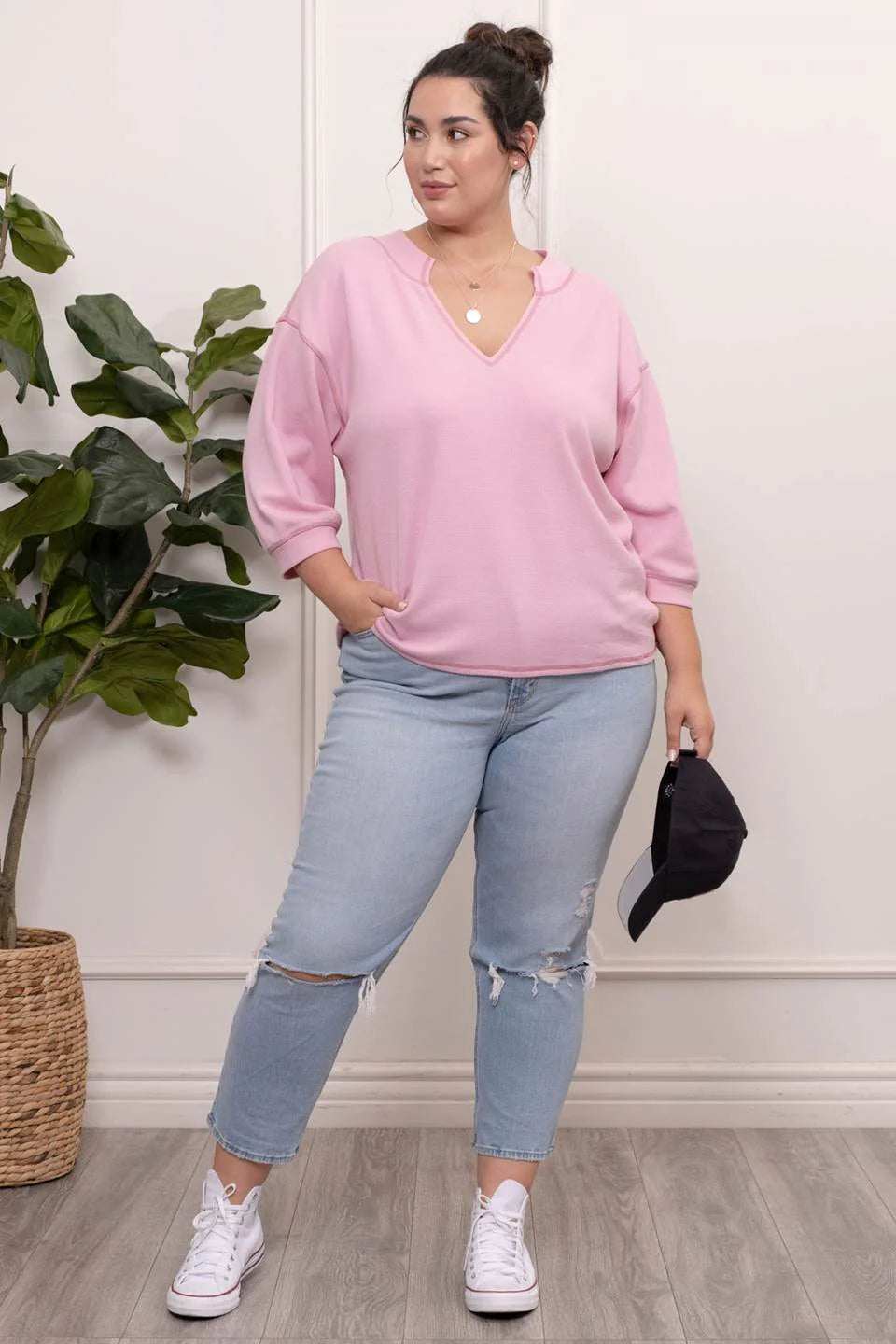 Pink Lightweight 3/4 Sleeve Top