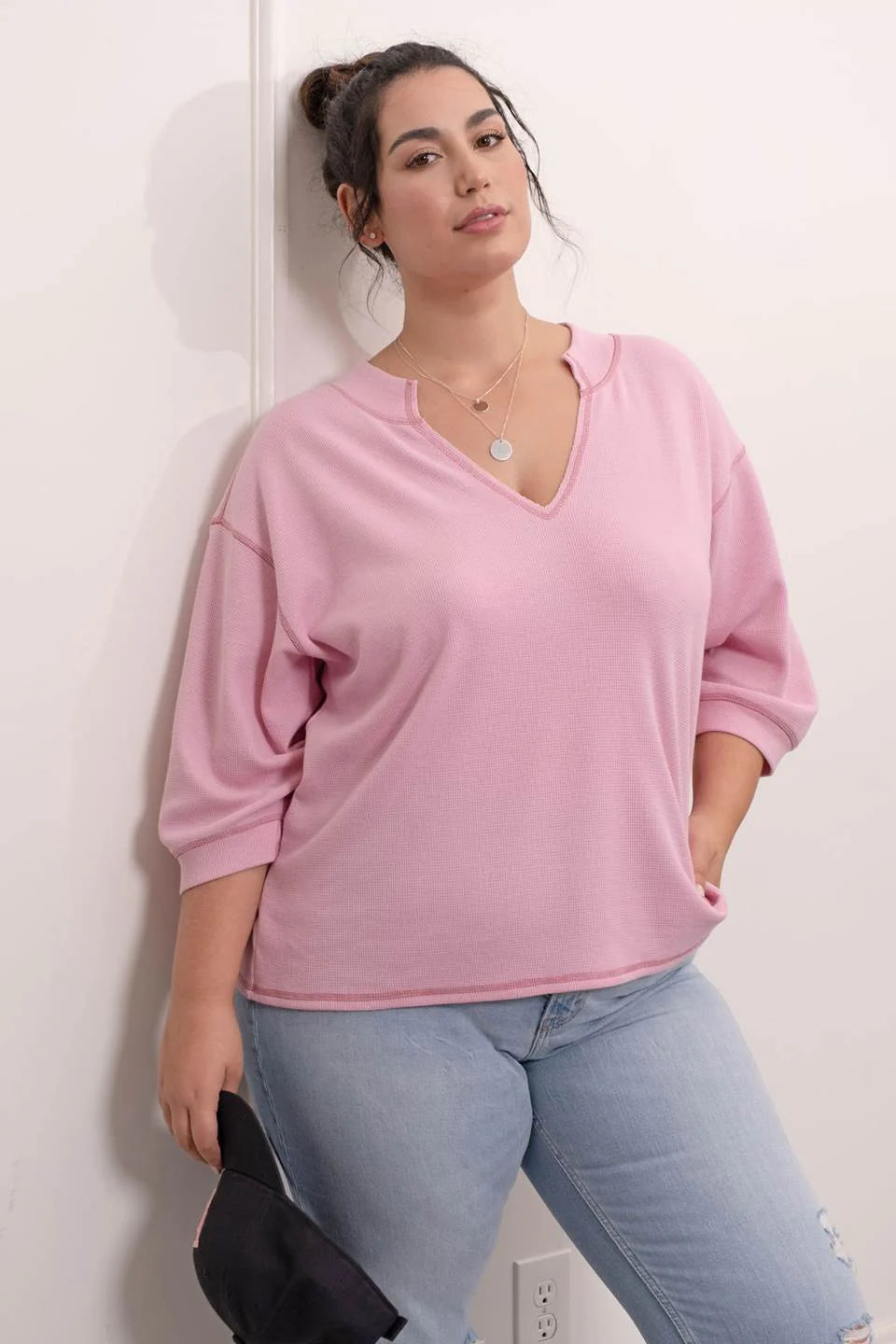 Pink Lightweight 3/4 Sleeve Top