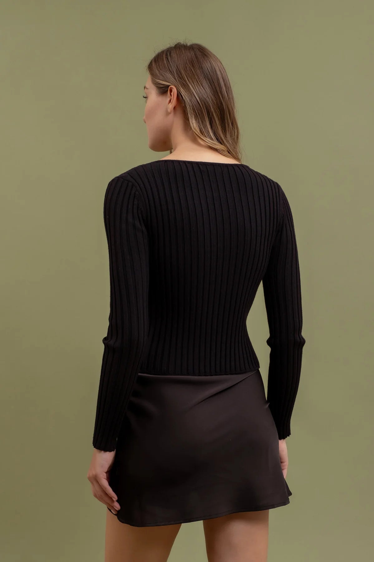 Long Sleeve Twofer Ribbed Sweater