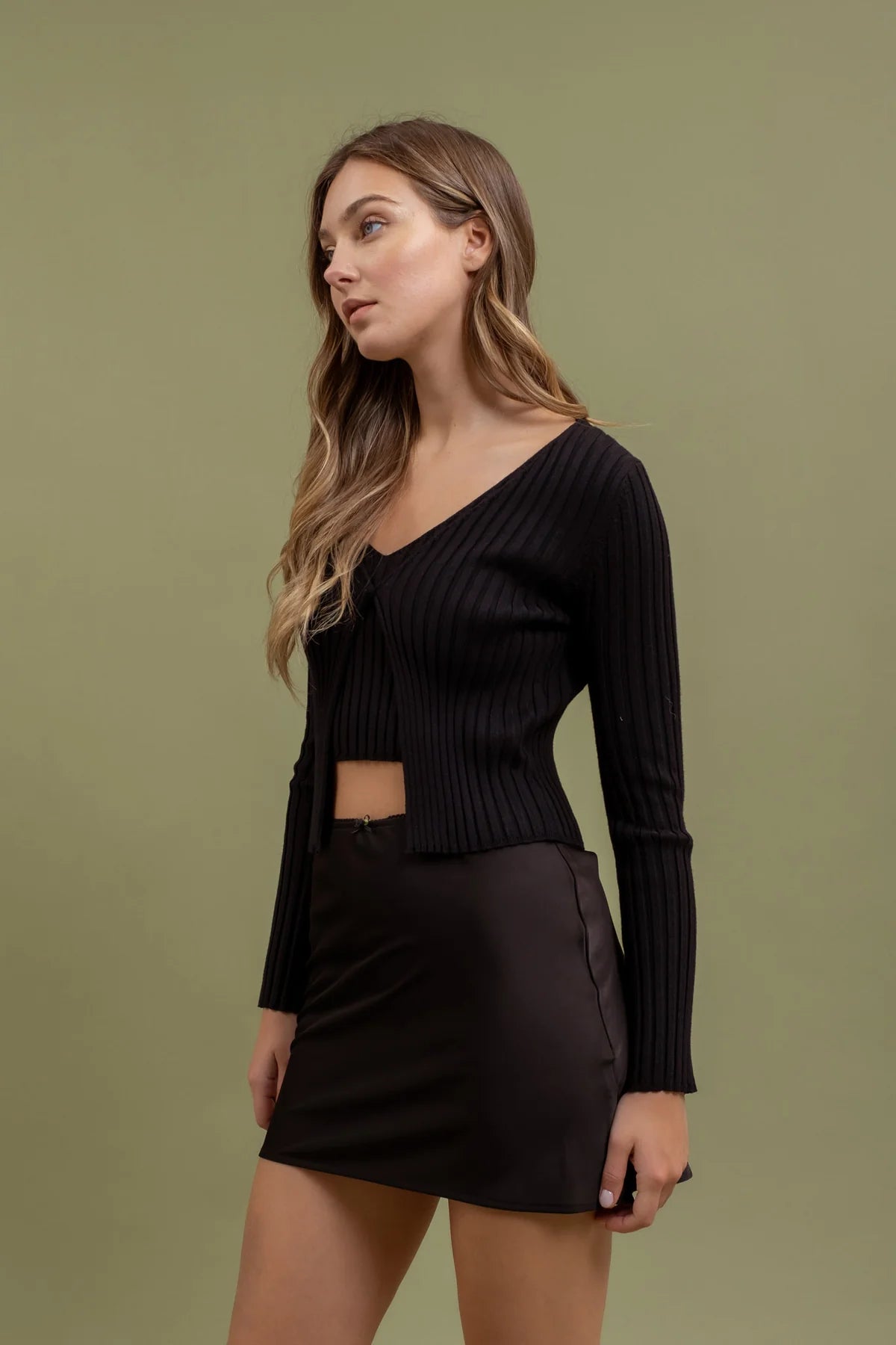 Long Sleeve Twofer Ribbed Sweater