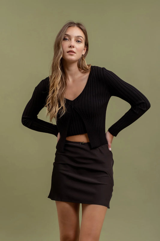 Long Sleeve Twofer Ribbed Sweater