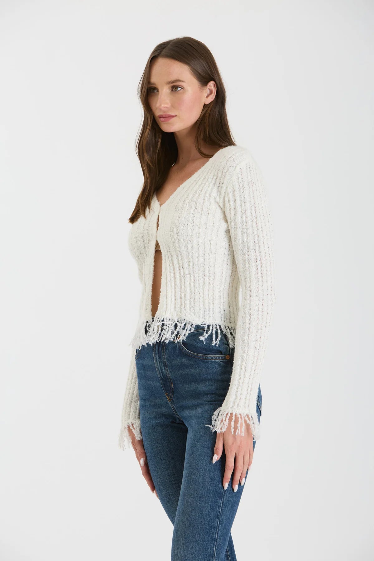 Fringe Trim Button Front Cardigan