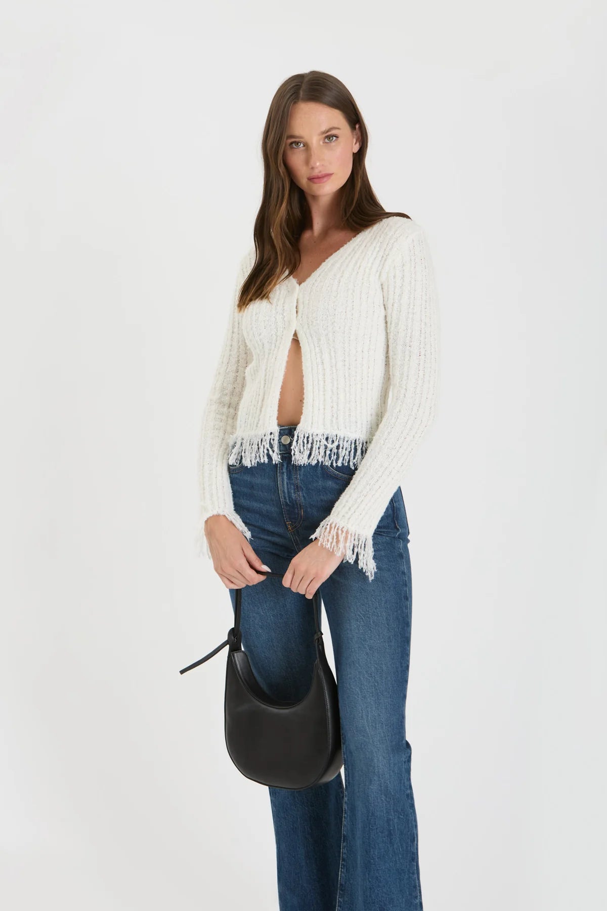 Fringe Trim Button Front Cardigan