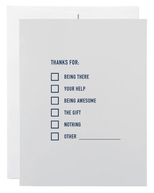 "Thanks For:" Checklist Thank You Card