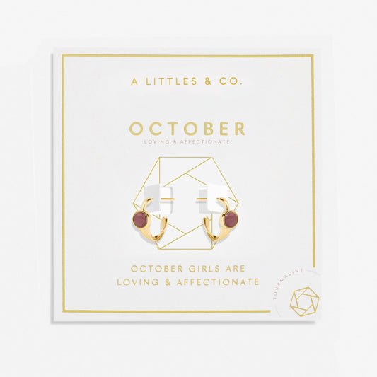 Birthstone Gold Plated Hoop Earrings || October