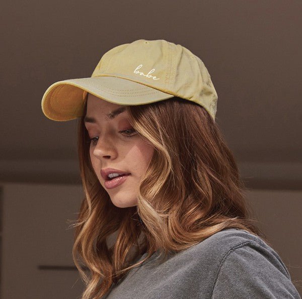 "Babe" Side Script Embroidered Baseball Hat (Gold) - In Pursuit Mobile Boutique || Apparel, Accessories & Gifts Saint John, New Brunswick