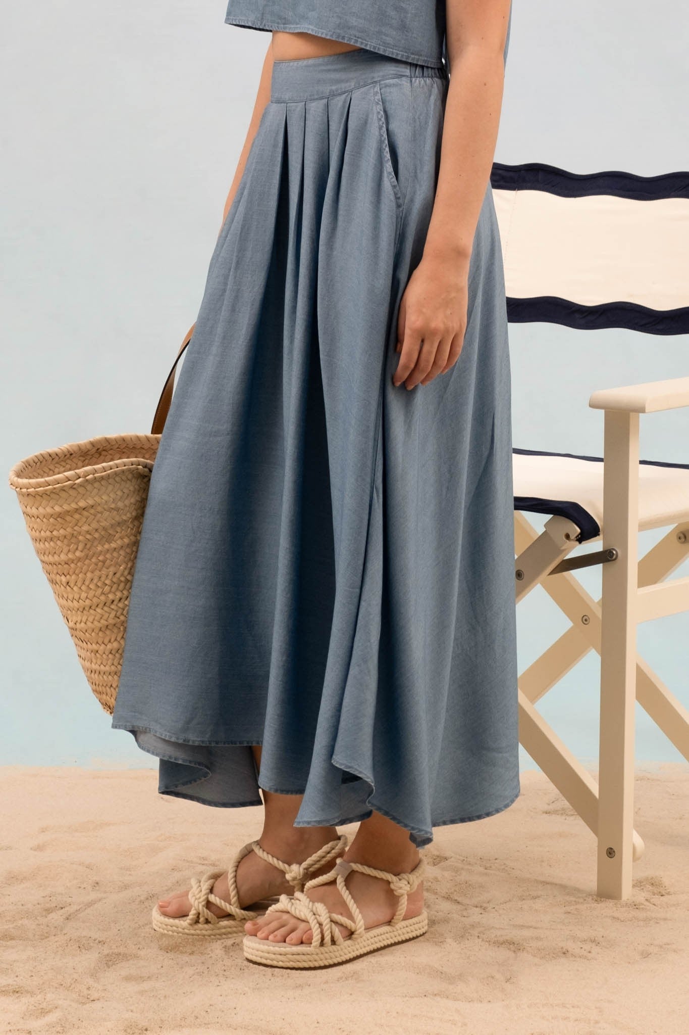 Chambray Pleated Midi Skirt - In Pursuit Mobile Boutique || Apparel, Accessories & Gifts Saint John, New Brunswick