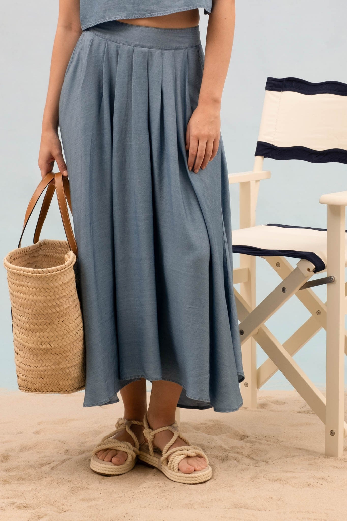 Chambray Pleated Midi Skirt - In Pursuit Mobile Boutique || Apparel, Accessories & Gifts Saint John, New Brunswick