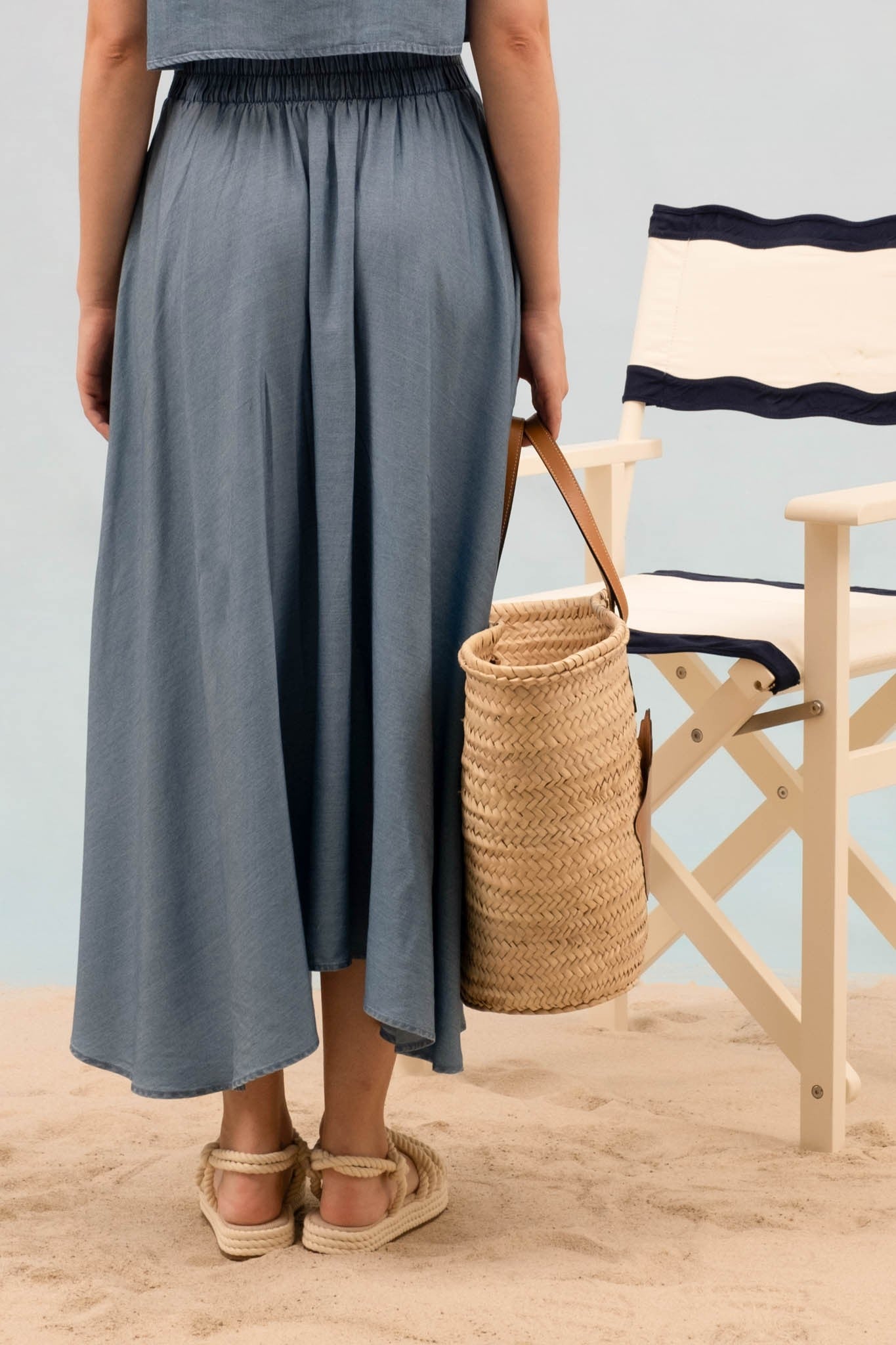 Chambray Pleated Midi Skirt - In Pursuit Mobile Boutique || Apparel, Accessories & Gifts Saint John, New Brunswick