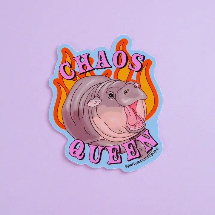 "Chaos Queen" Moo Deng Hippo Sticker - In Pursuit Mobile Boutique || Apparel, Accessories & Gifts Saint John, New Brunswick