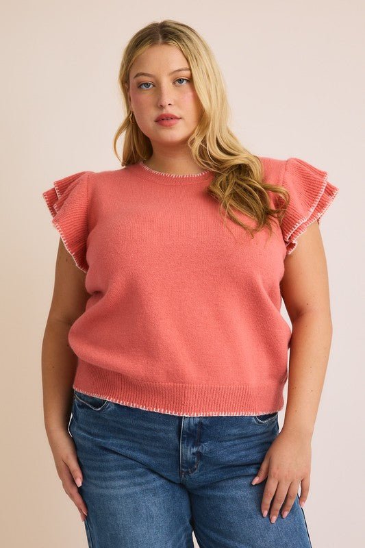 Double Flutter Sleeve Knit Top (Plus Size) - In Pursuit Mobile Boutique || Apparel, Accessories & Gifts Saint John, New Brunswick