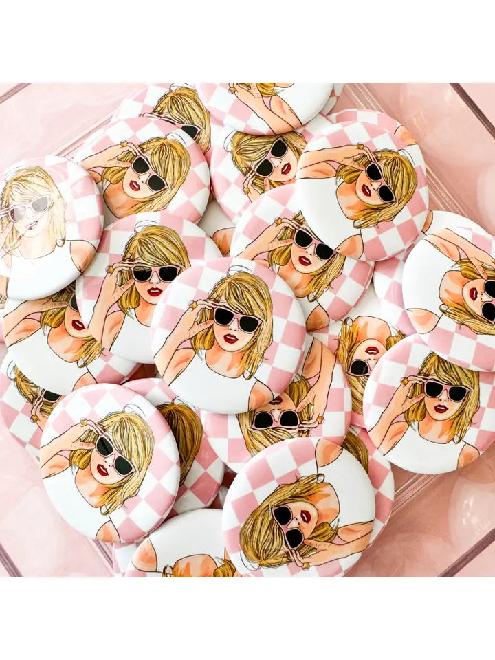 Pink Checkered Button Pin (Taylor Swift)