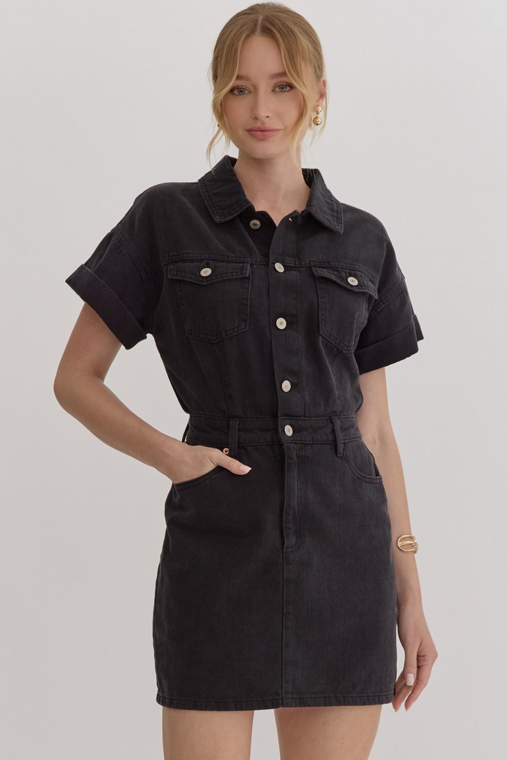 Collared Button Front Shirt Dress