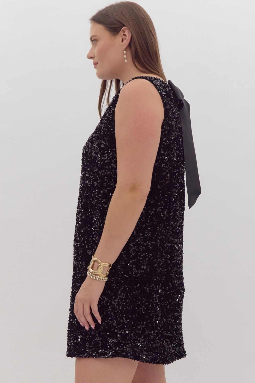 Sequin Bow Back Dress - Black (S - 2XL)