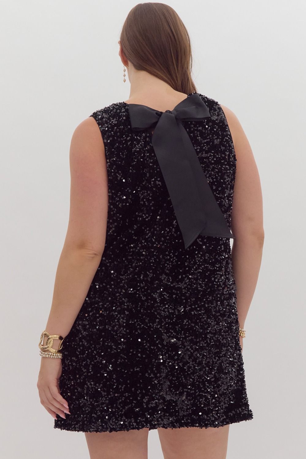 Sequin Bow Back Dress - Black (S - 2XL)