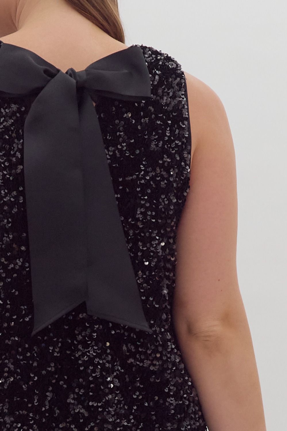 Sequin Bow Back Dress - Black (S - 2XL)