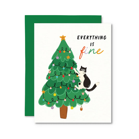 "Everything is Fine" Cat in Tree Holiday Card