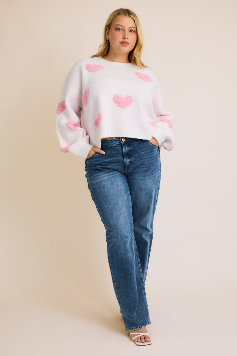 Round Neck Long Sleeve Heart Sweater (S - 3XL)