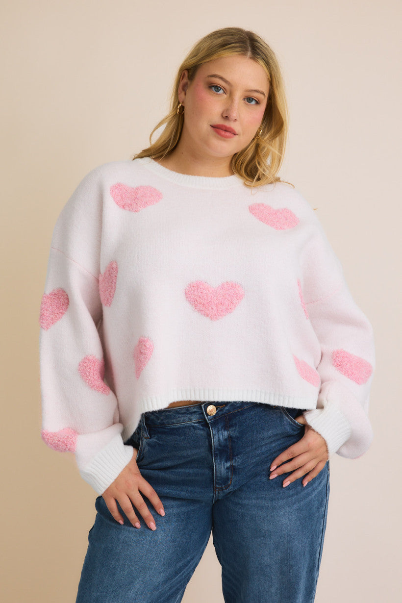 Round Neck Long Sleeve Heart Sweater (S - 3XL)