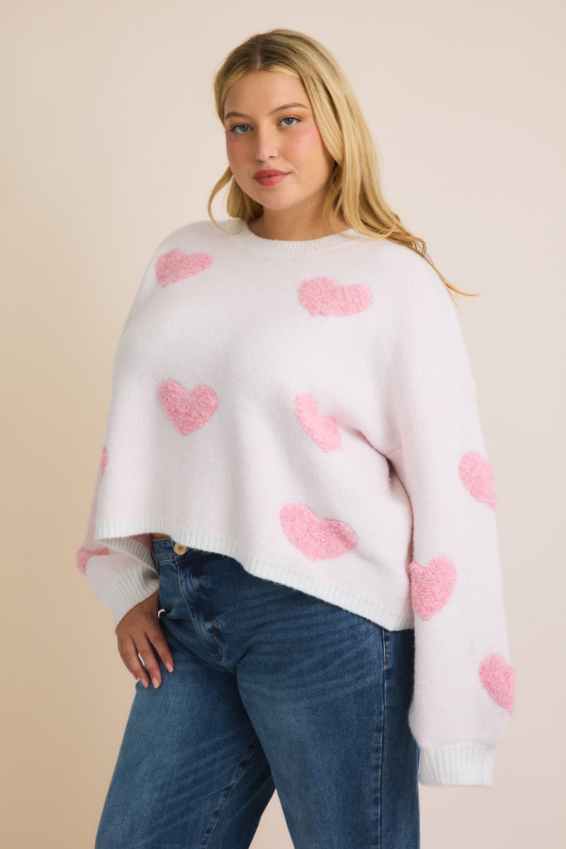 Round Neck Long Sleeve Heart Sweater (S - 3XL)