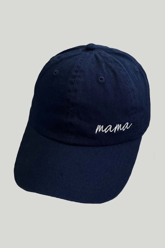 "Mama" Side Script Embroidered Baseball Hat (Navy)