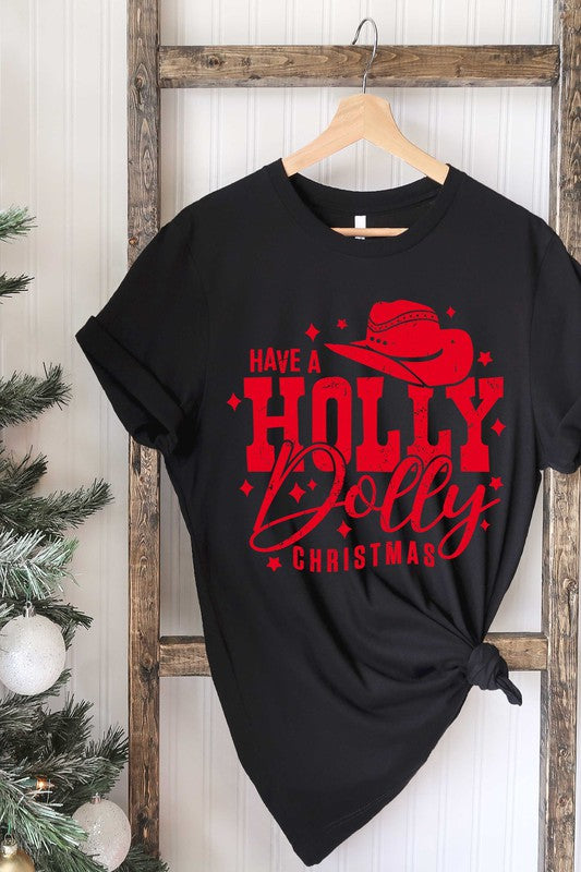 "Have a Holly Dolly Christmas" Unisex Graphic T-Shirt (Black / Red Ink)