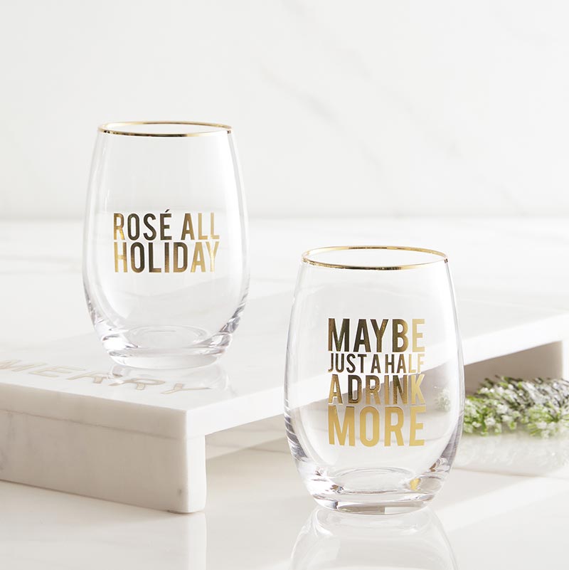 "Rosé All Holiday" 17oz Stemless Wine Glass